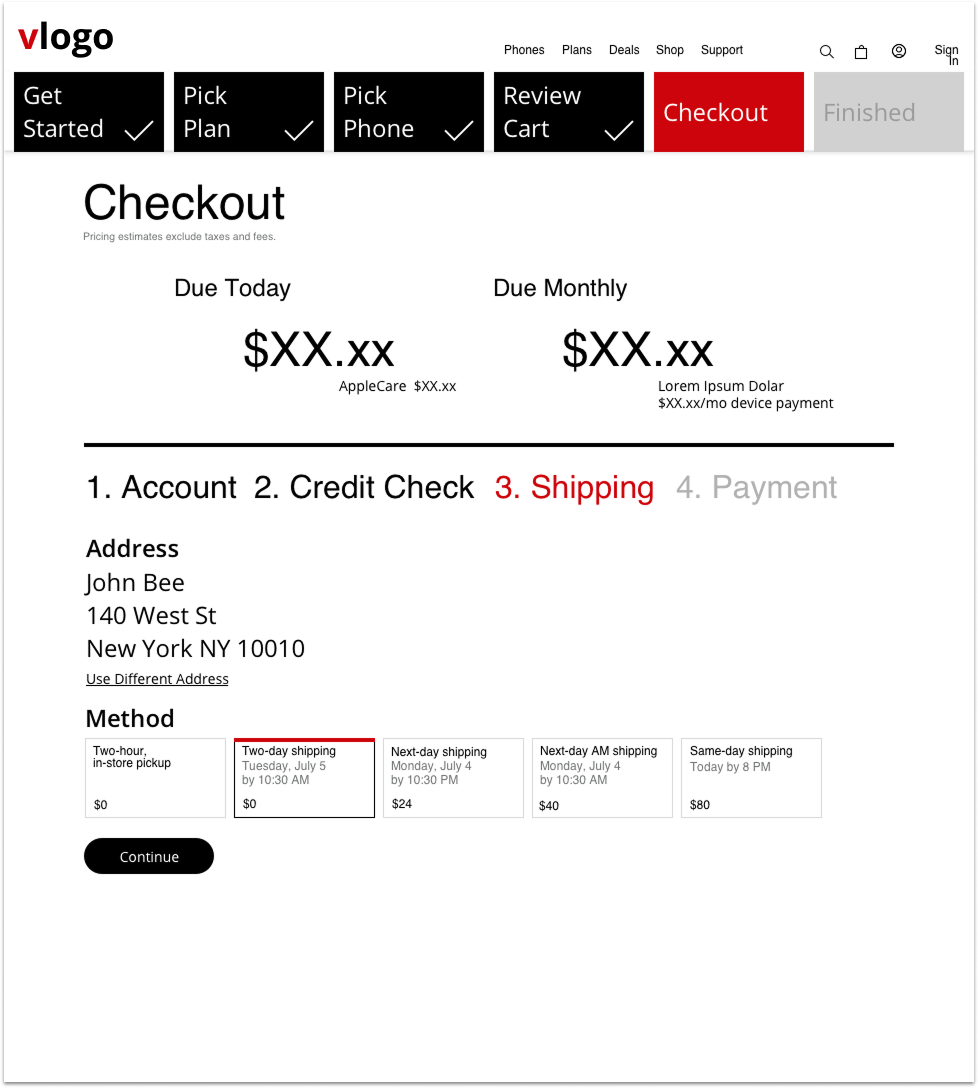 Screen 8: Shipping Details - Shipping address and method selection